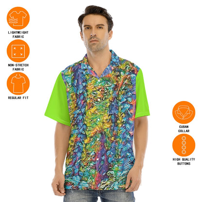 “Flouro Jungle” Men's Hawaiian Shirt With Button Closure