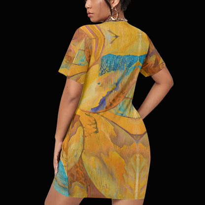 “Mirage”  Women’s Stacked Hem Dress With Short Sleeve（Plus Size）
