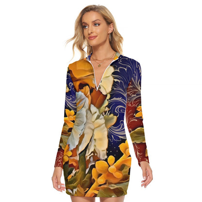 “Solara” Women's Zip Front Tight Dress