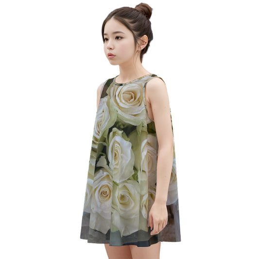 “White Roses” Kid's Sleeveless Dress | 180GSM Cotton