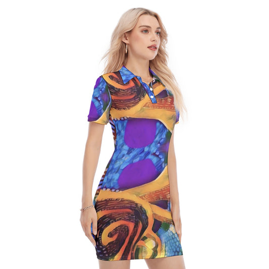 “Colour Vortex” Women's Polo Collar Dress