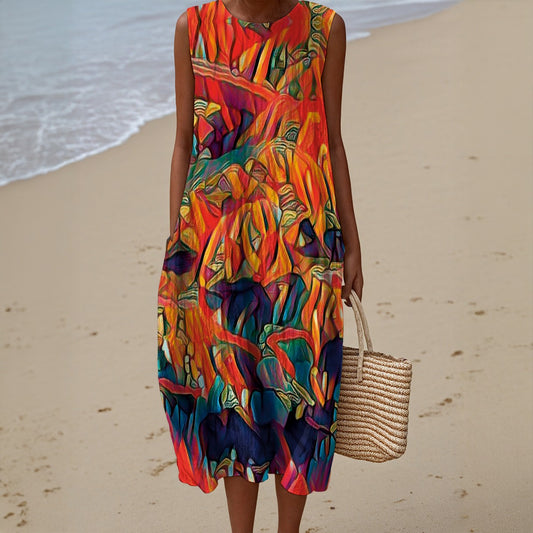 “ Chromatic Fusion Dress ” Sleeveless Dress|125GSM Slub Cotton