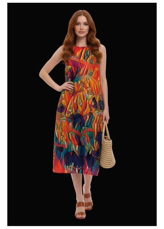 “Chromatic Fusion Dress” Sleeveless Dress|125GSM Slub Cotton