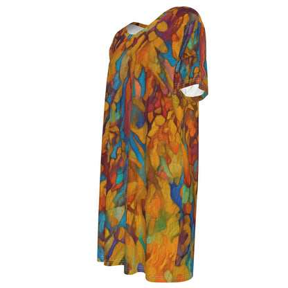 “Gilded Pathways” Women's Waist Tight Dress | 190GSM Cotton