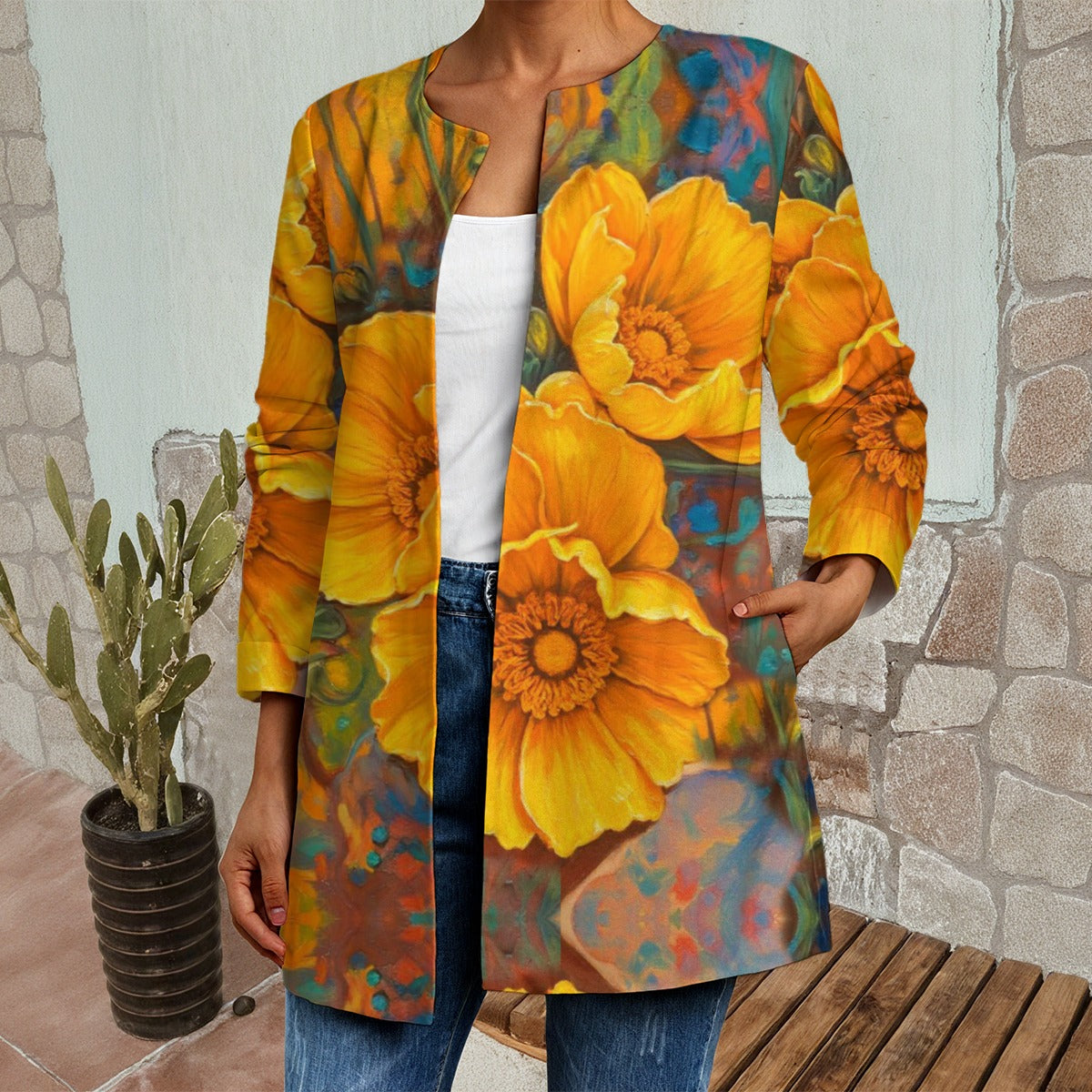 “Golden Cascade”  Women's Faux Sweater Cardigan