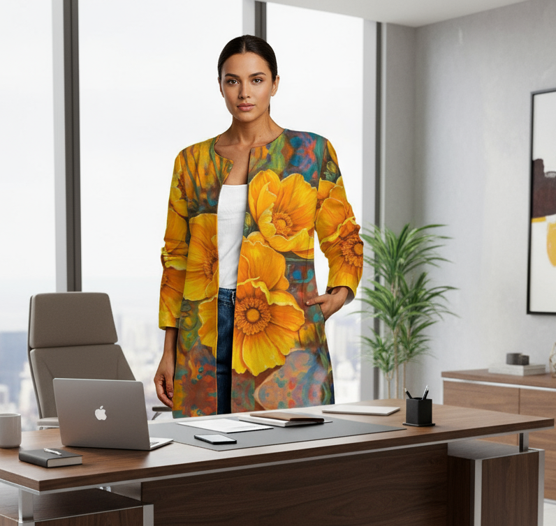 “Golden Cascade”  Women's Faux Sweater Cardigan