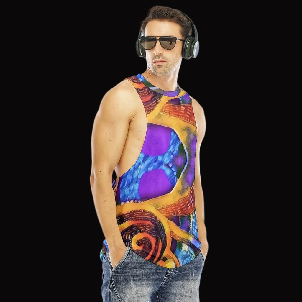 “Colour Vortex” Men's O-neck Long Tank Top