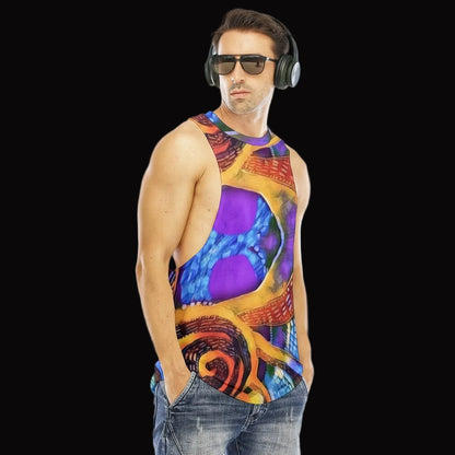 “Colour Vortex” Men's O-neck Long Tank Top