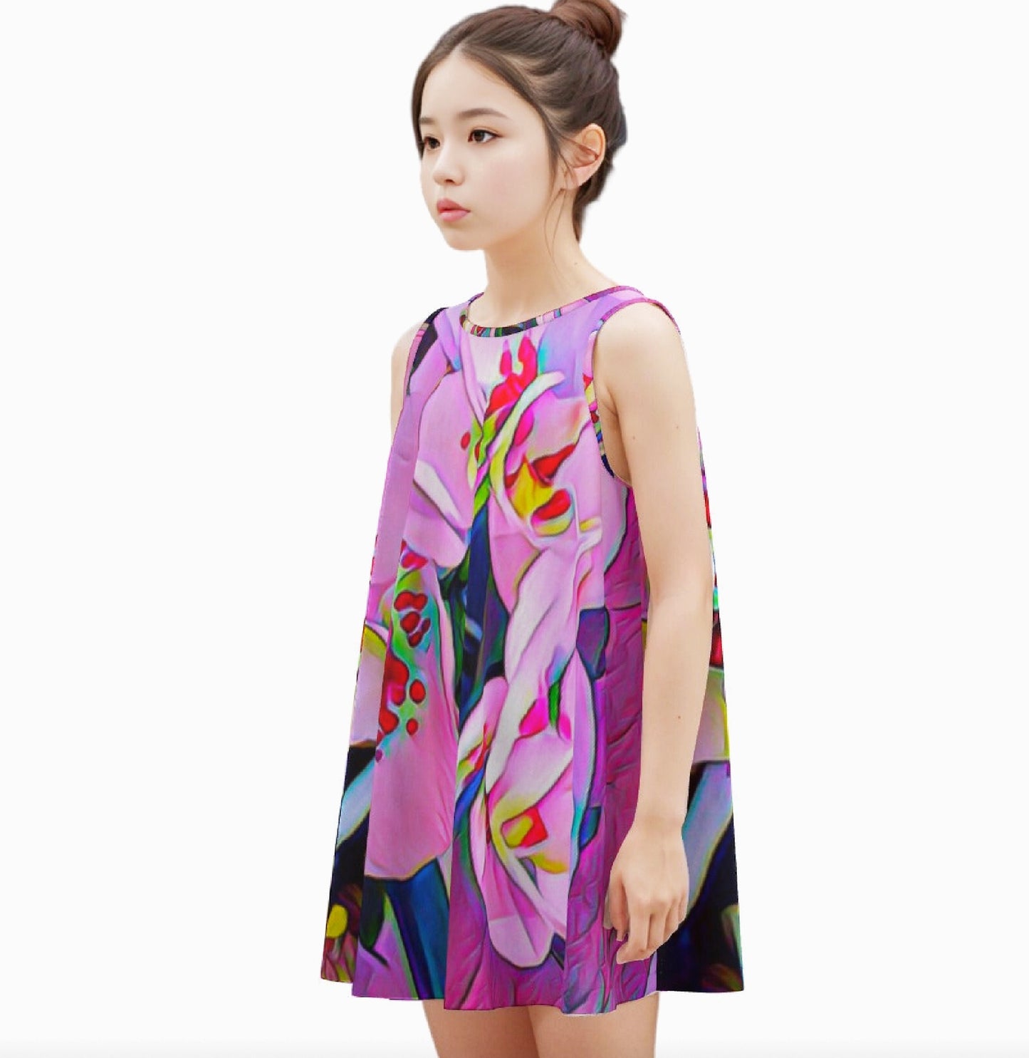“Pink Orchid” Kid's Sleeveless Dress | 180GSM Cotton