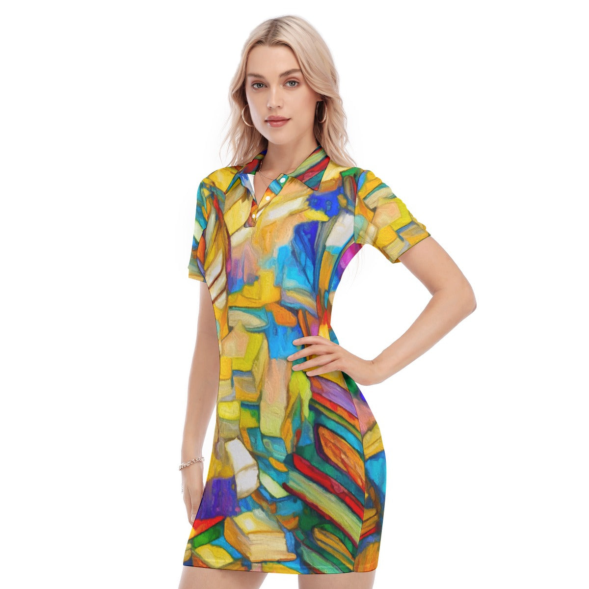 “Kaleidoscope”  Women's Polo Collar Dress