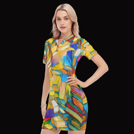 “Kaleidoscope”  Women's Polo Collar Dress