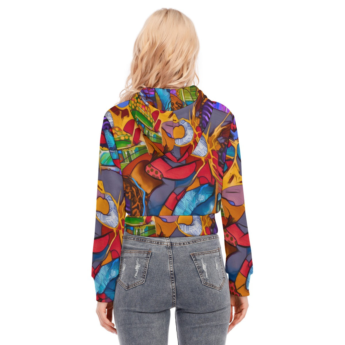 “Fractured Dreamscape” Women's Crop Top Hoodie With Zipper Closure