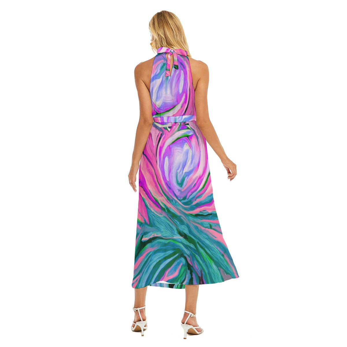 “Noosa” Women's Wrap Hem Belted Halter Dress