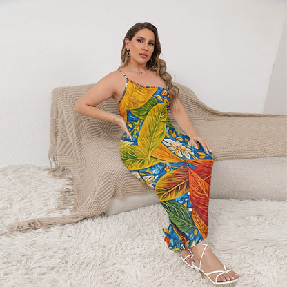 “Botanical Rhapsody” Women's Oblique-Shoulder Exposure Dress With Side Split