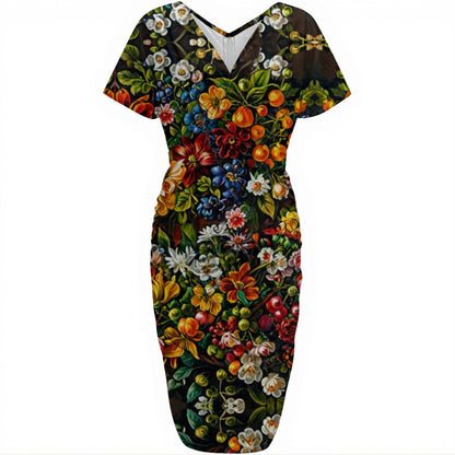 “Midnight Garden” Women's V-neck pleated dress