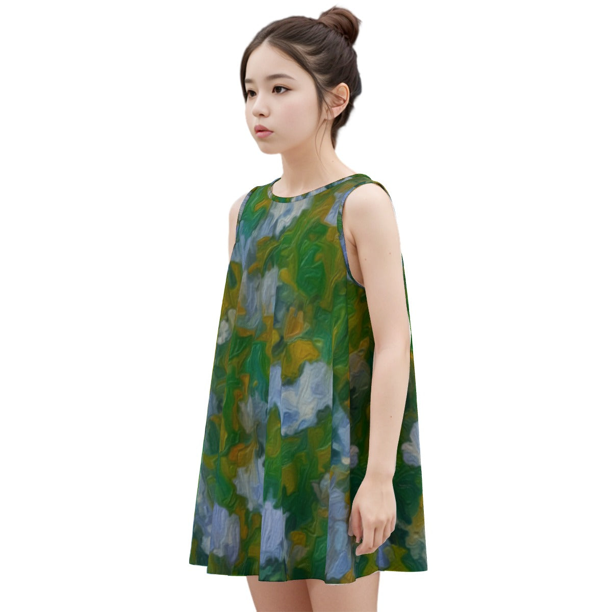 “Dreamscape Garden” Kid's Sleeveless Dress | 180GSM Cotton