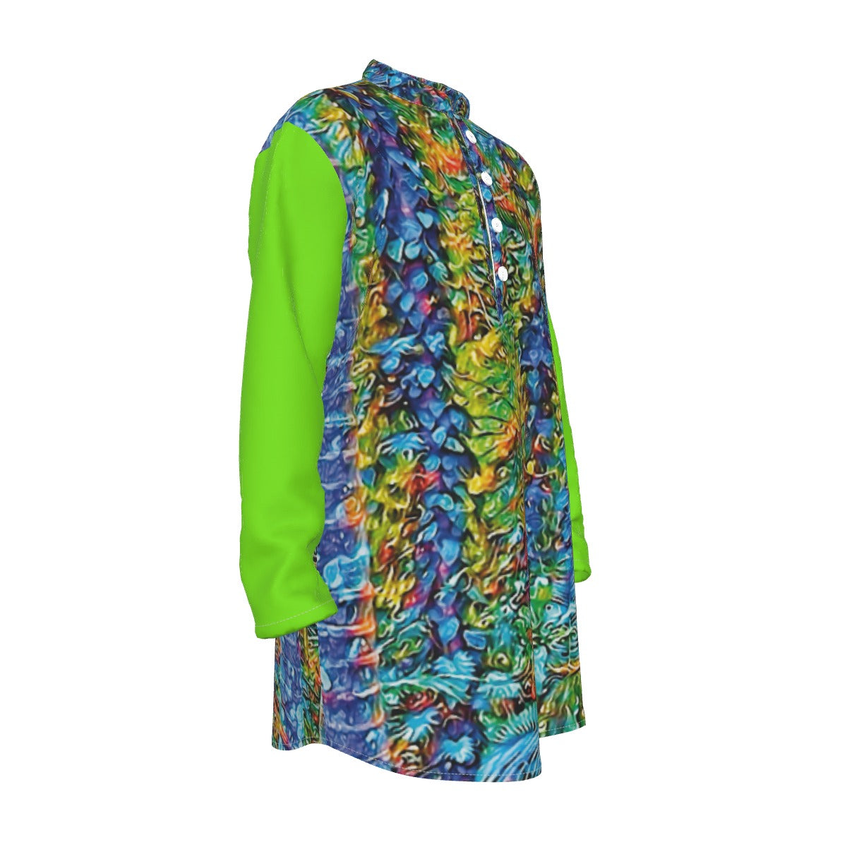 “Flouro Jungle” Men's Stand-up Collar Long Shirt