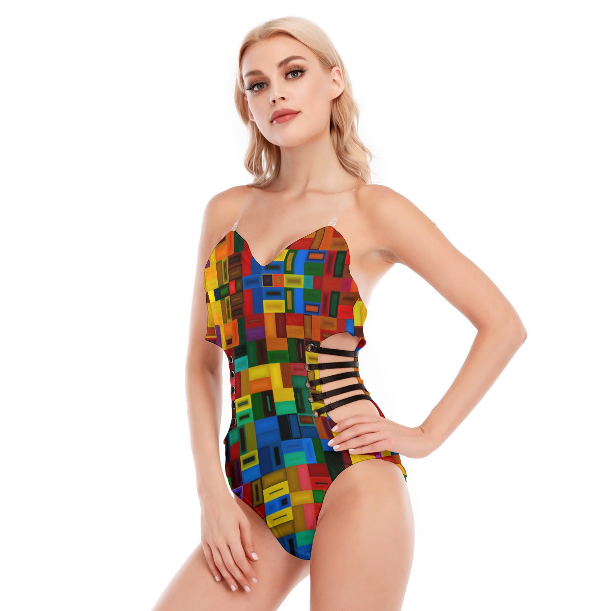 “Blocked” Women's Tube Top Bodysuit With Side Black Straps