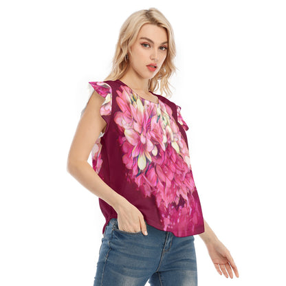 “Hydrangea” Women's O-neck T-shirt With Ruffle Sleeves