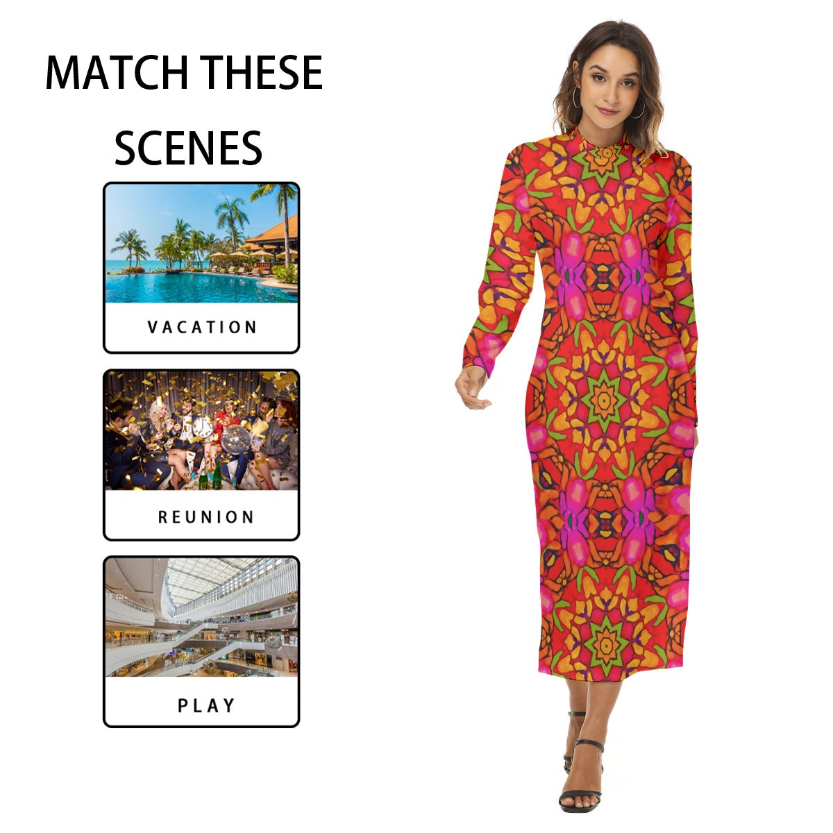 “Prismatic Petals” Women's Hip Dress