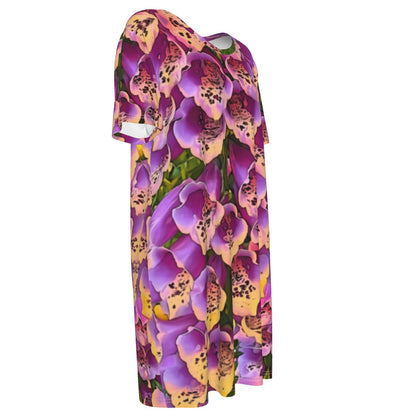 “Foxglove Cascade“ Women's Waist Tight Dress | 190GSM Cotton