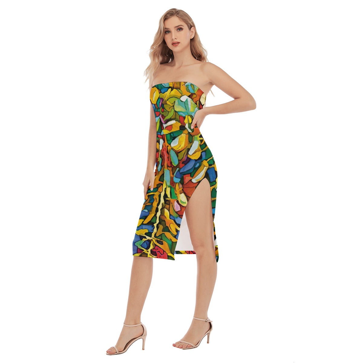“Rainbow Wisteria”  Women's Side Split Tube Top Dress