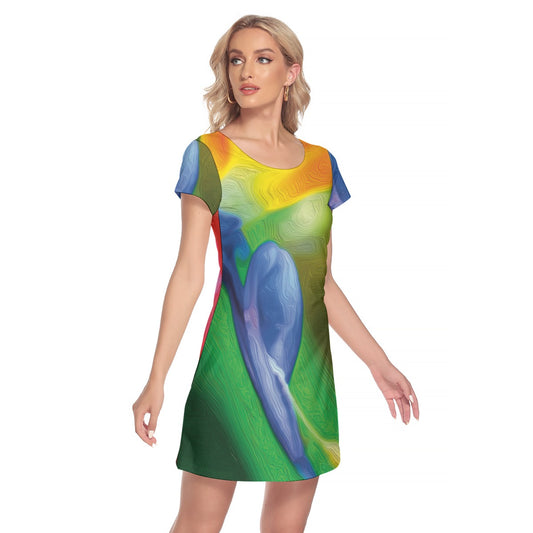 “Bird of Paradise” Women's Short Sleeve O-neck Dress