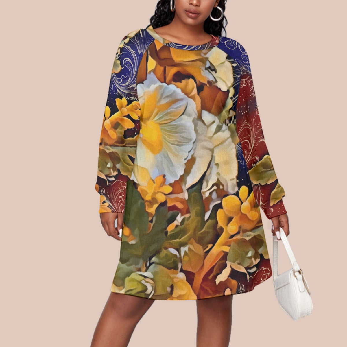 “Solara” Women's Dress With Raglan Sleeve(Plus Size)