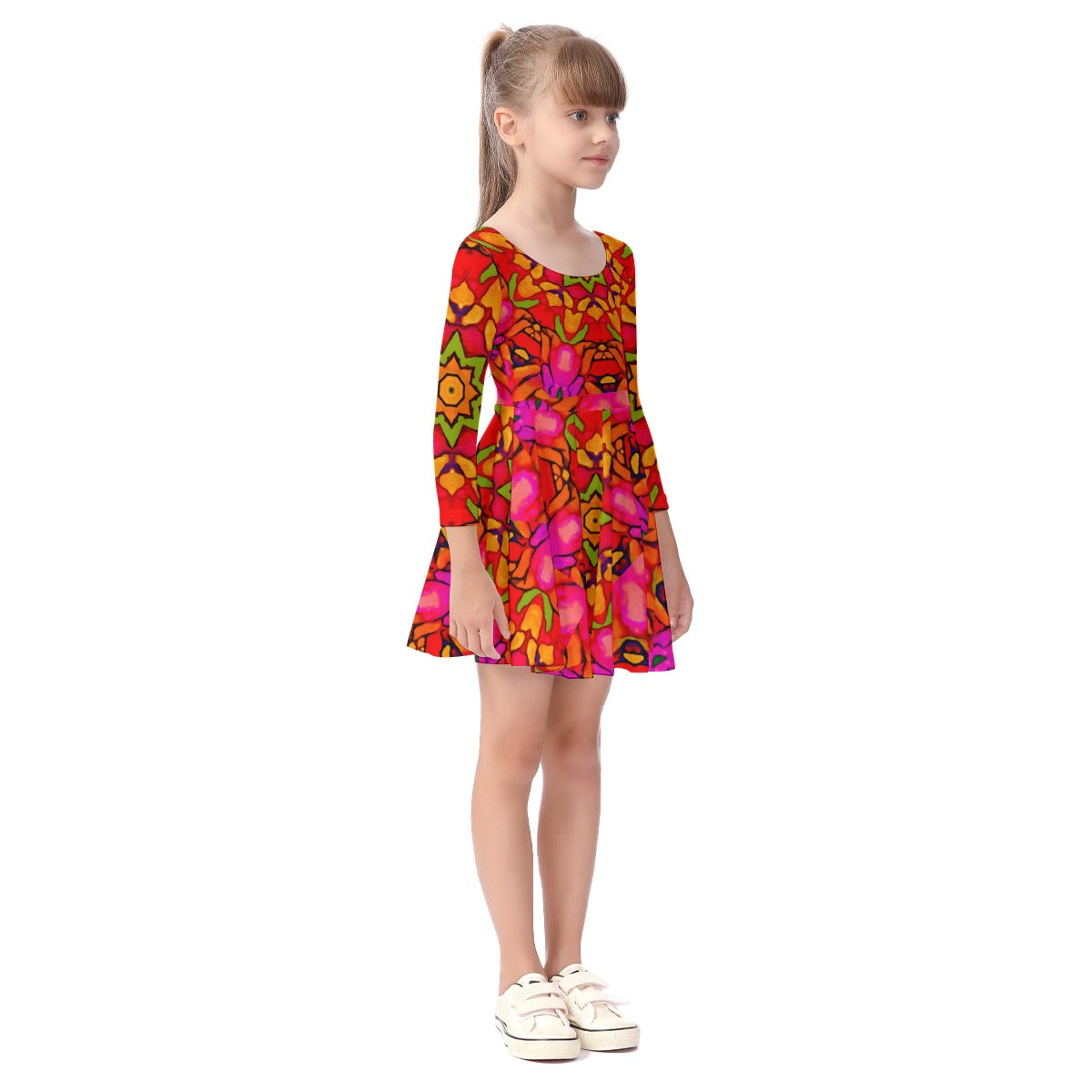 “Prismatic Petals” Kid's Long Sleeve Dress