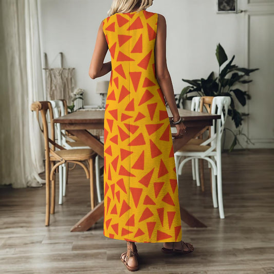 “Tangerine Tease” Women's V-Neck Long Dress