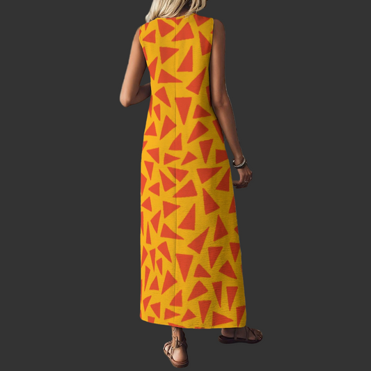 “Tangerine Tease” Women's V-Neck Long Dress