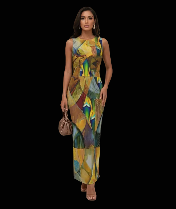 “Earthen Tessellation”  Women's Beach Perspective Chiffon Sleeveless Dress