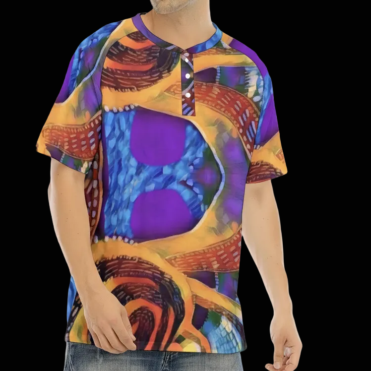 “Colour Vortex” Men's Raglan Sleeve T-shirt With Button Closure
