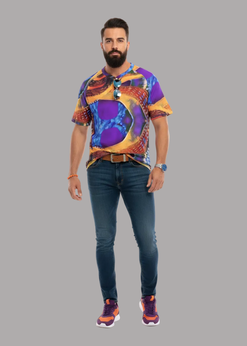 “Colour Vortex” Men's Raglan Sleeve T-shirt With Button Closure