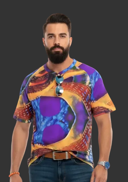 “Colour Vortex” Men's Raglan Sleeve T-shirt With Button Closure