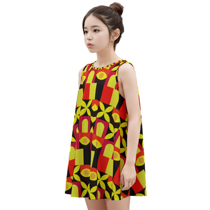 “Tricolour” Kid's Sleeveless Dress | 180GSM Cotton