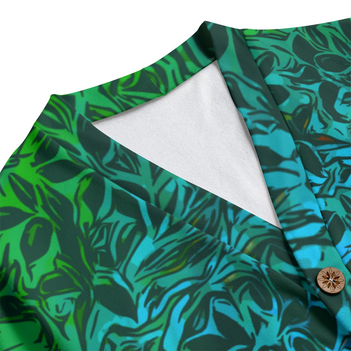 “Tribal Oceanic” Unisex V-neck Knitted Fleece Cardigan With Button Closure