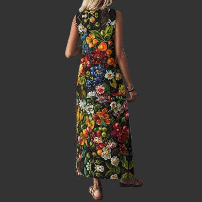 “Midnight Garden” Women's V-Neck Long Dress