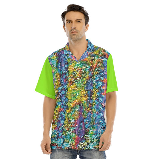 “Flouro Jungle” Men's Hawaiian Shirt With Button Closure