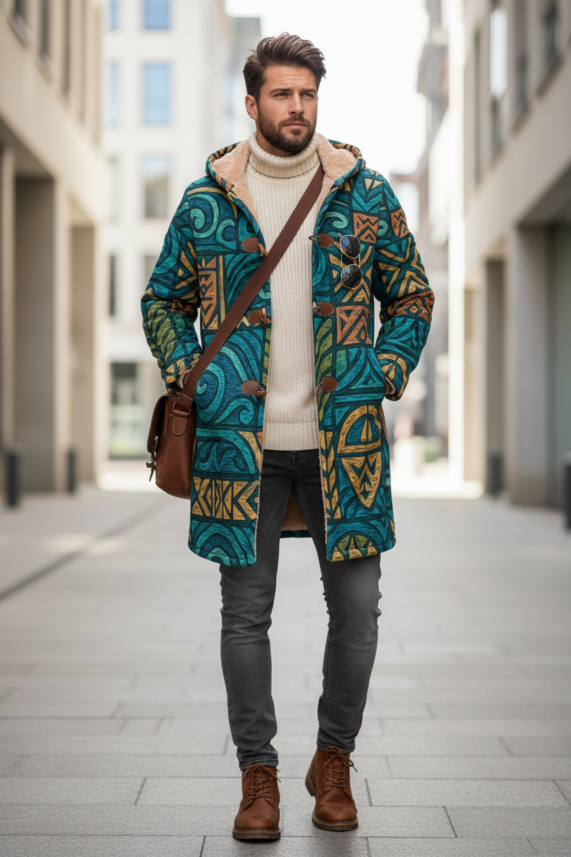 ‘Rapanui’  Men's Horn Button Long Fleece Windbreaker