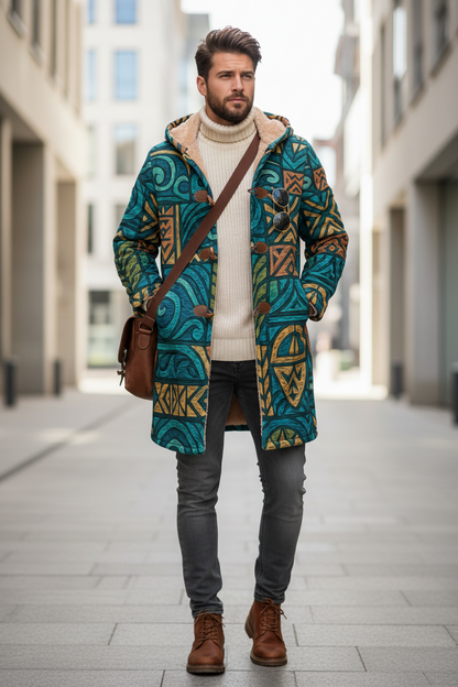 ‘Rapanui’  Men's Horn Button Long Fleece Windbreaker