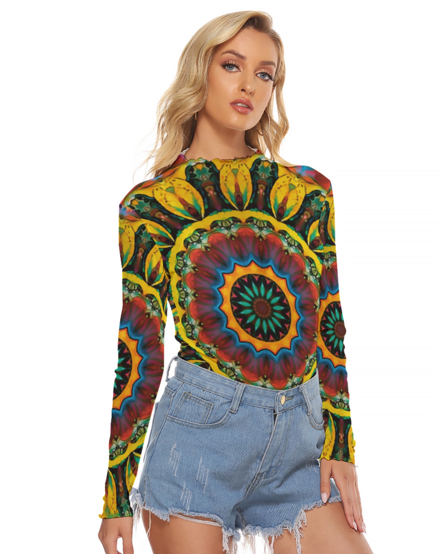 “Primary Mandala” Women's Mesh T-shirt