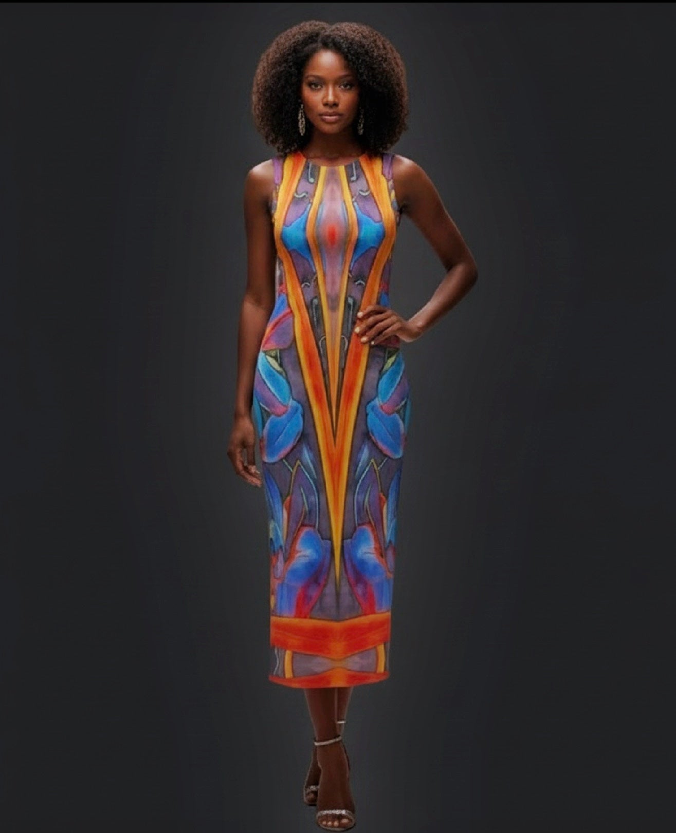 “Electric Bloom” Women's Chiffon Sleeveless Dress