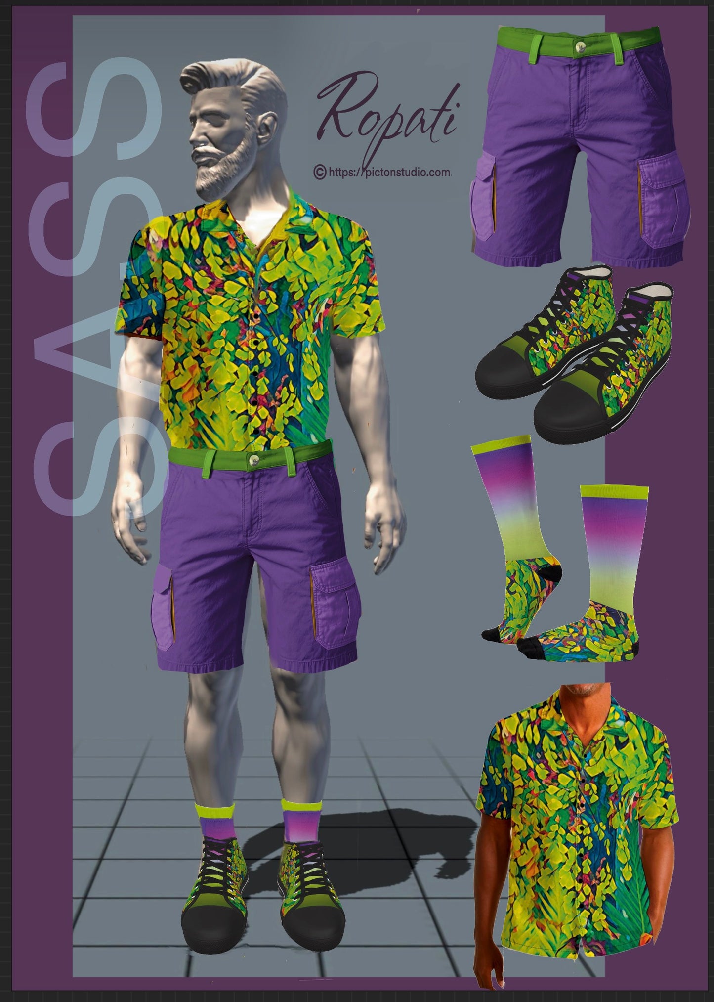 “Fern” Men's Hawaiian Shirt With Button Closure |115GSM Cotton poplin