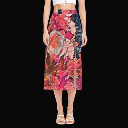 “Celestial Bloom” Women's High-Waisted Slit Midi Skirt