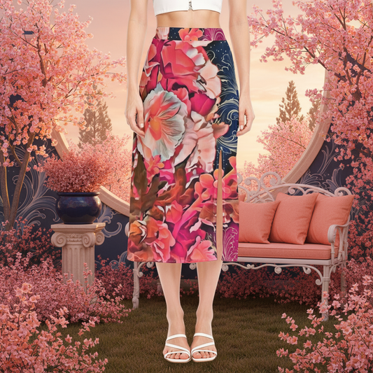 “Celestial Bloom” Women's High-Waisted Slit Midi Skirt