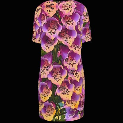 “Foxglove Cascade“ Women's Waist Tight Dress | 190GSM Cotton