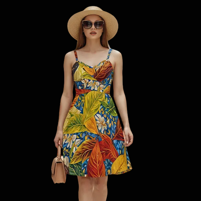 “Botanical Rhapsody” Women's Spaghetti Strap Dress