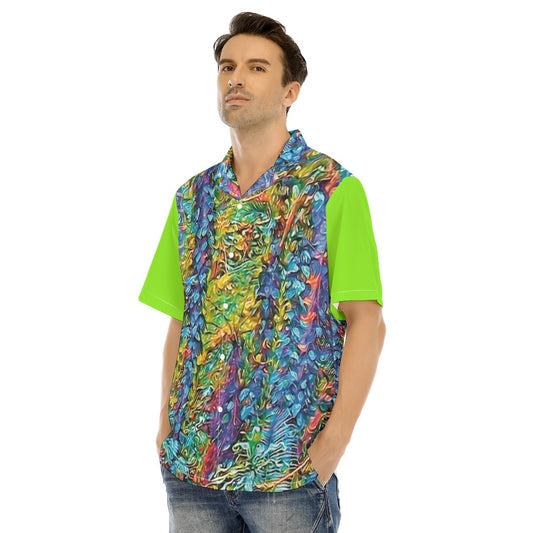 “Flouro Jungle” Men's Hawaiian Shirt With Button Closure