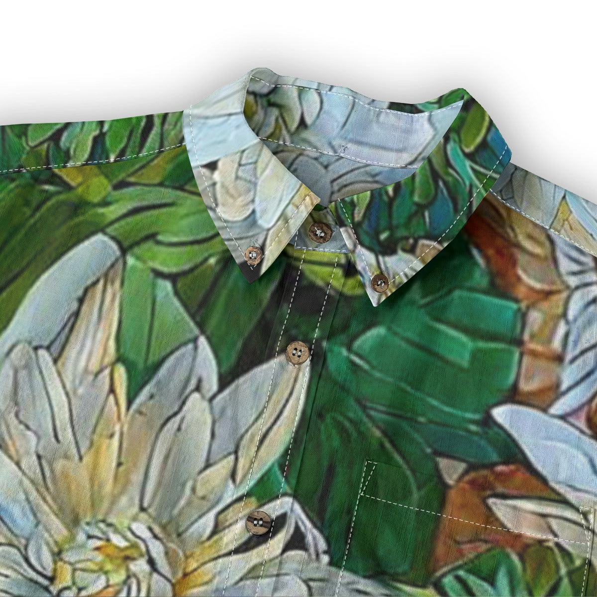 “White Floral Medley” Men's Casual Lapel Long Sleeve Shirt|125GSM Cotton